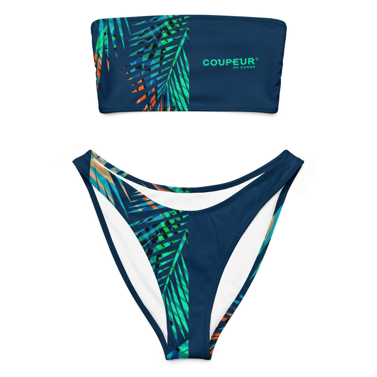 All over print recycled bandeau bikini white front 68504a555e757