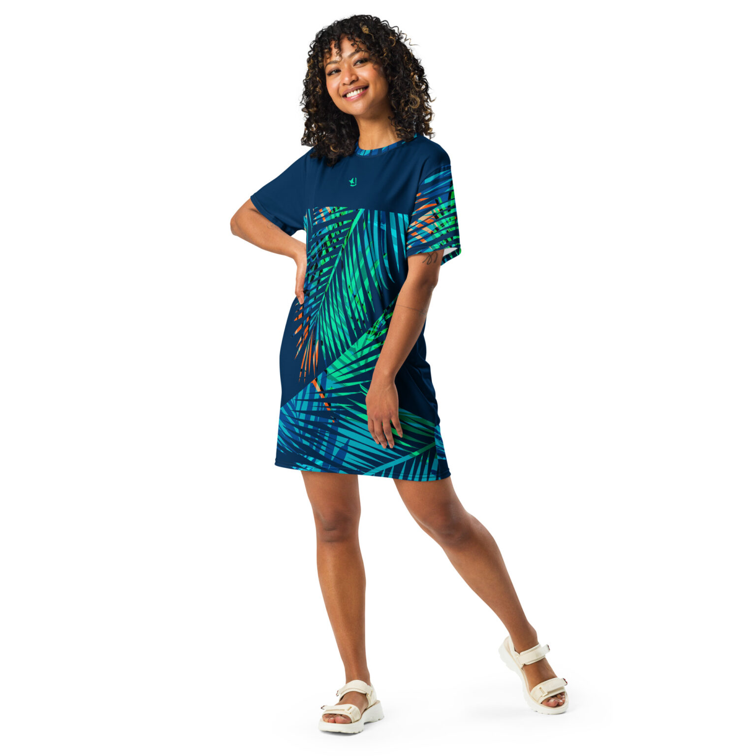All over print t shirt dress white front 684083e7e3661