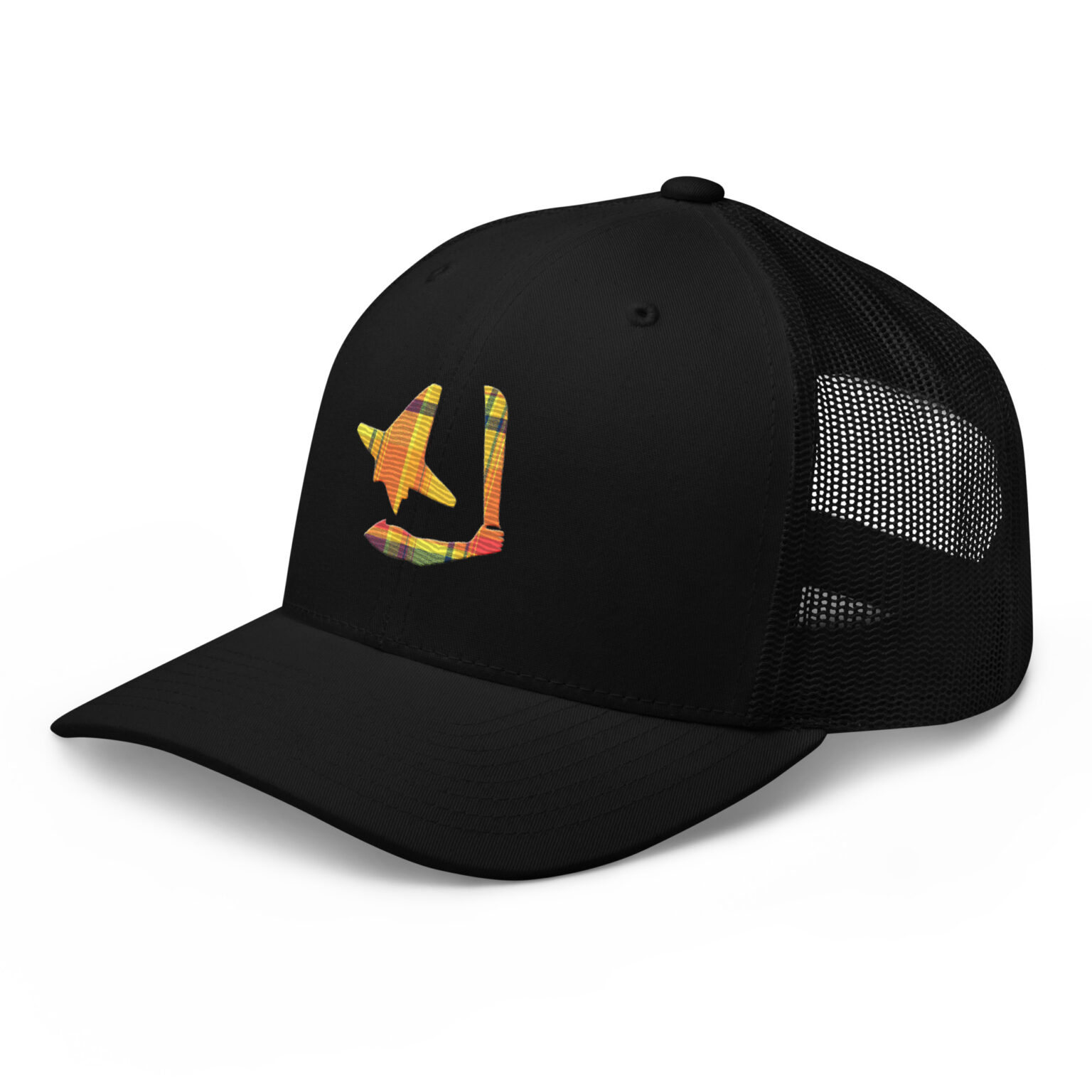 Retro trucker hat black left front 6850234f8e22b.jpg