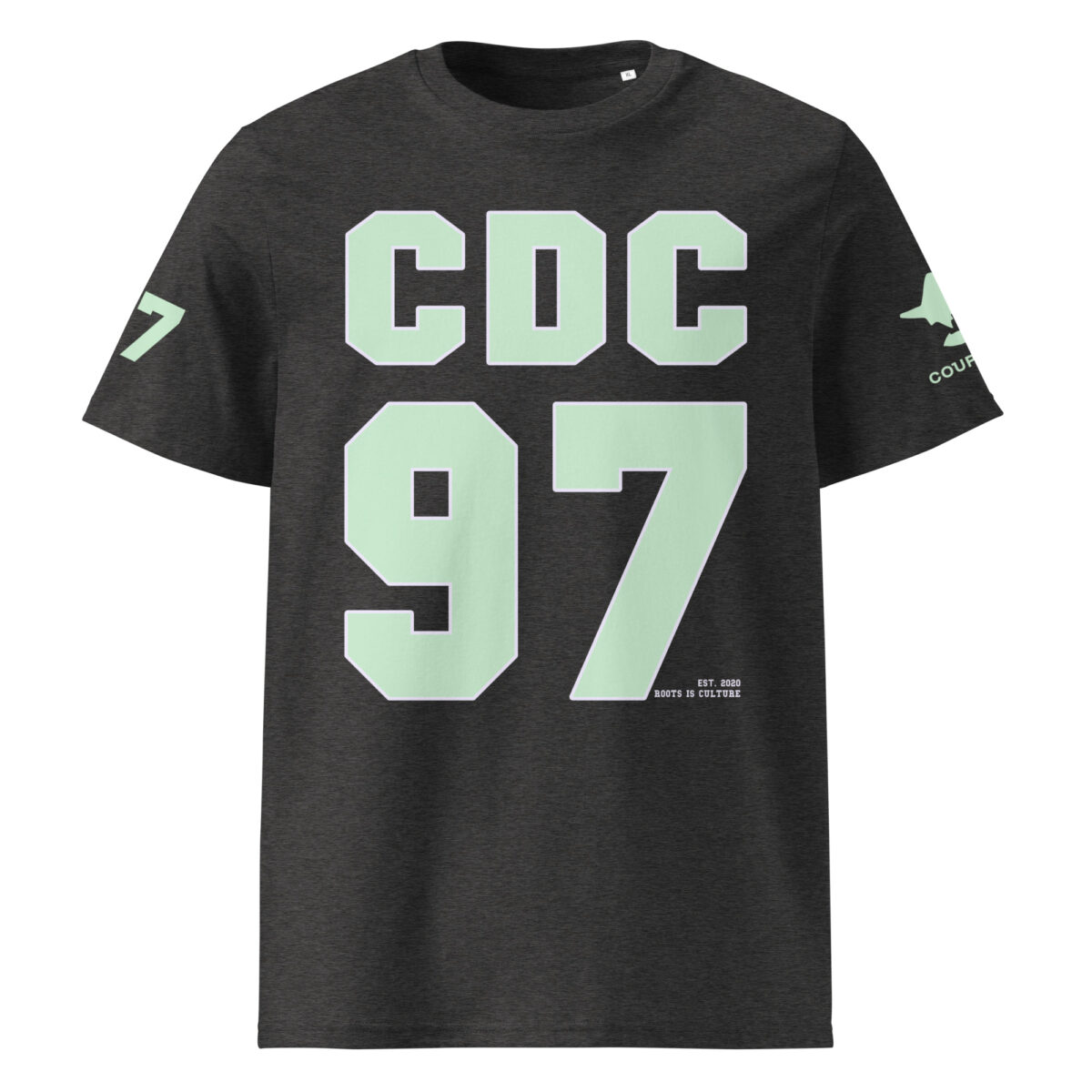 Unisex organic cotton t shirt dark heather grey front 684fd41043de5.jpg
